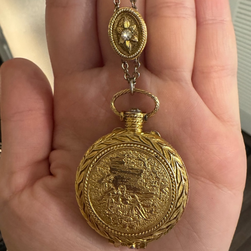 Vintage Gold-Tone Ornate Pocket Watch Pendant